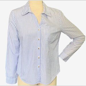 Anne Klein Striped Button Up Shirt Logo Buttons S Blue # White #131L